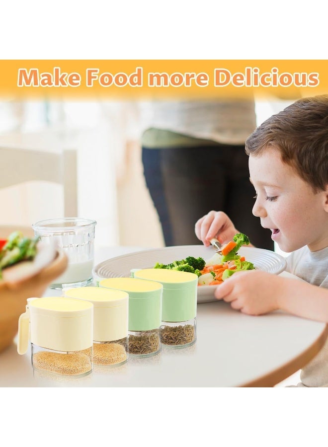 سيوسي Spice Jars Set, Glass Seasoning Box with Lid and Spoon, Sealed Spice Container Storage for Sugar, Herb, Salt and Pepper, Large Opening Spice Organizer for Kitchen Counter (4 Piece, 2 Colors) - Image 5